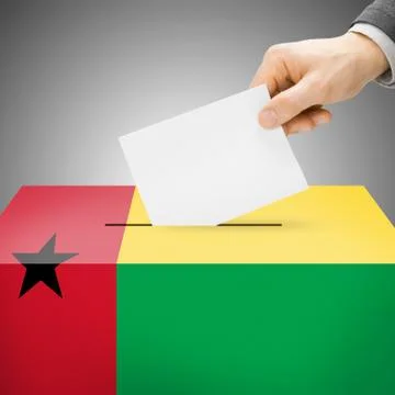 Voting concept - Ballot box painted into national flag colors - Guinea-Bissau Stock-Illustration