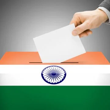 Voting concept - Ballot box painted into national flag colors - India Ilustración de archivo