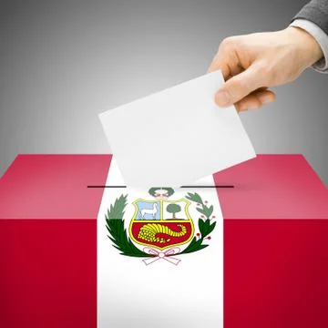 Voting concept - Ballot box painted into national flag colors - Peru Ilustración de archivo