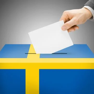 Voting concept - Ballot box painted into national flag colors - Sweden Ilustración de archivo