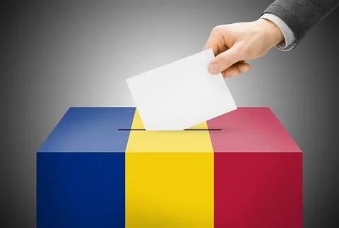 Voting concept - Ballot box painted into national flag colors - Romania Vo... Stock Photos