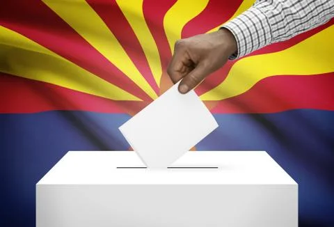 Voting concept - ballot box with us state flag on background - arizona Stockfoto's