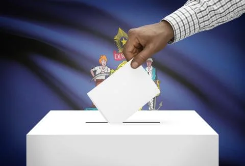 Voting concept - ballot box with us state flag on background - maine Stock Photos