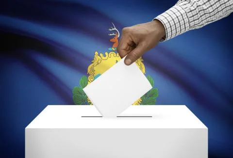 Voting concept - ballot box with us state flag on background - vermont 写真素材