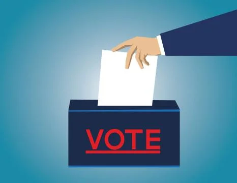 Voting concept in flat style. hand putting paper in the ballot box Stock Illustration