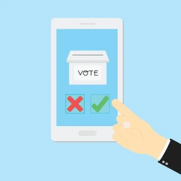 Voting concept by Hand put True or Fail in mobile phone Stock Illustration