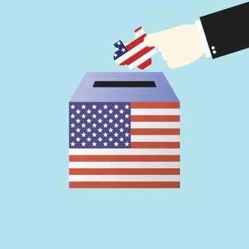 Voting concept by Hand putting Jigsaw or puzzle in the ballot box USA Stock Illustration