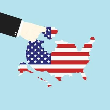 Voting concept by Hand putting jigsaw or puzzle add USA Stock Illustration