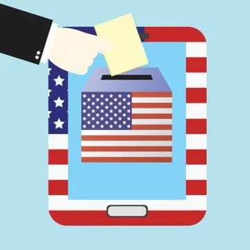 Voting concept by Hand putting paper in the mobile phone. Stock Illustration
