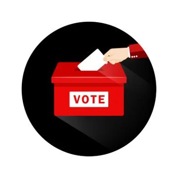 Voting concept. Hand putting paper in the ballot box. Vote in flat style on a Stock Illustration
