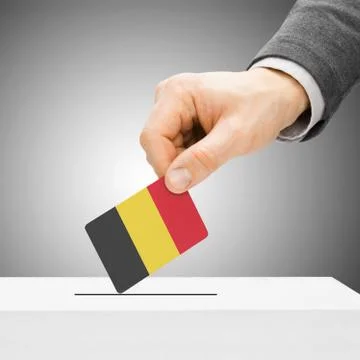 Voting concept - Male inserting flag into ballot box - Belgium Illustration