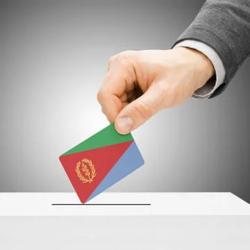 Voting concept - Male inserting flag into ballot box - Eritrea Fotos de archivo