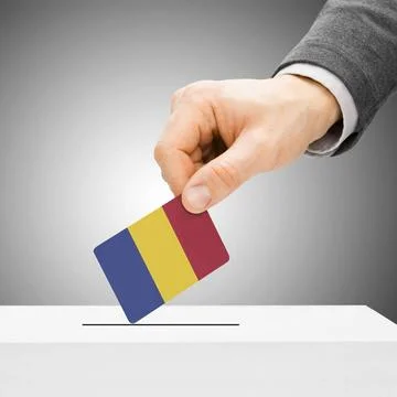  Voting concept - Male inserting flag into ballot box - Romania Voting con... Stock Photos
