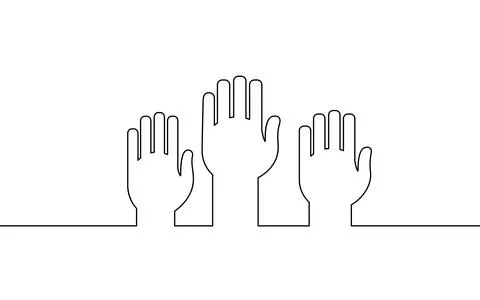 Voting hands raising to sky. One continuous line art vote online. Election day Stock Illustration