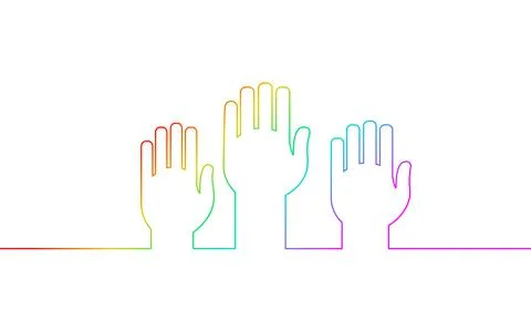 Voting hands raising to sky. One continuous line art vote online. Election day Stock Illustration