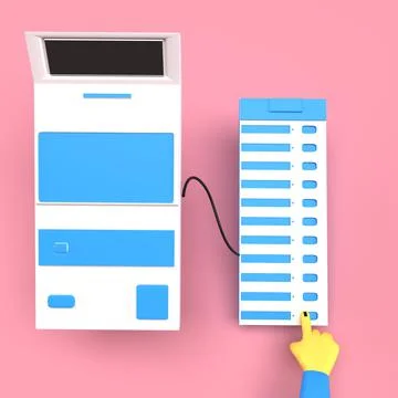 Voting machine in pink background 3D Render Stock Illustration