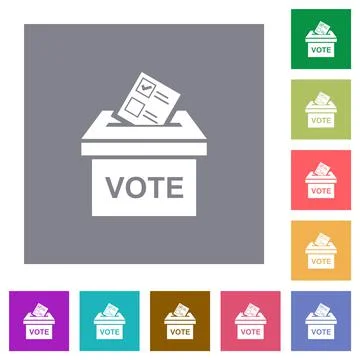 Voting paper and ballot box solid square flat icons 스톡 일러스트