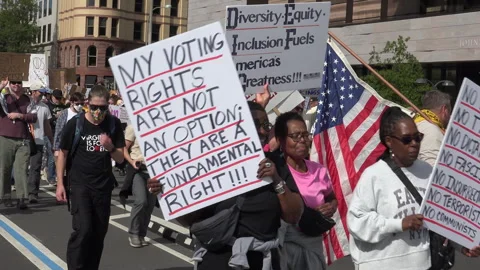 Voting Rights are Not an Option, sign at No Kings protest, DC stock footage Stock Footage 319409291