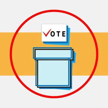 Voting sheet falls into light blue ballot box Stock Illustration