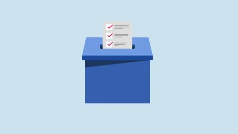 Voting sheet inserted into ballot box 2d animation with alpha matte Stock Footage 335800484