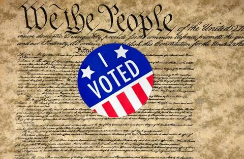 Voting sticker on US Constitution document Stock Photos