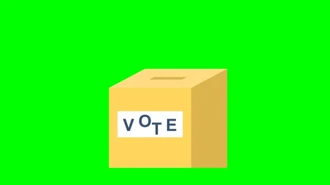Voting yellow box. A ballot box falls from above. Inscription "VOTE" appearance Video stock 279995497