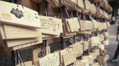 Votive Tablets Hanging in Temple Stock Footage 104331245