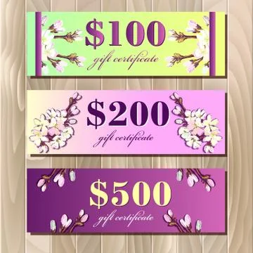 Voucher, Gift certificate, Coupon template. Spring design. Stock Illustration