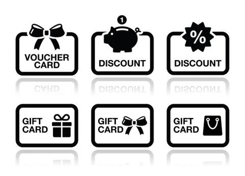 Voucher, gift, discount card vector icons set Stock Illustration