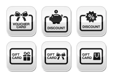 Voucher, gift, discount card vector buttons set Stock Illustration