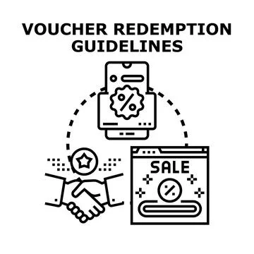 Voucher redemption guidelines and digital discount concept Stock Illustration