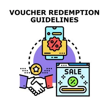 Voucher redemption guidelines and digital discount concept Stock Illustration