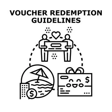 Voucher redemption guidelines and gift certificate concept Stock Illustration