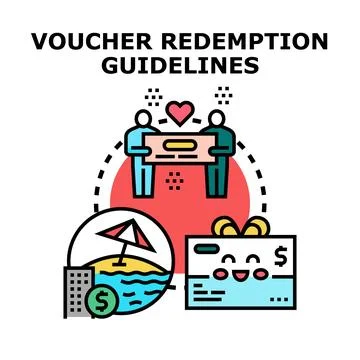 Voucher redemption guidelines and gift certificate concept Stock Illustration