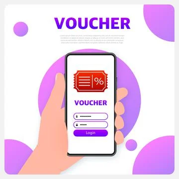 Voucher smartphone in flat style on red background. Vector illustration Stockillustratie