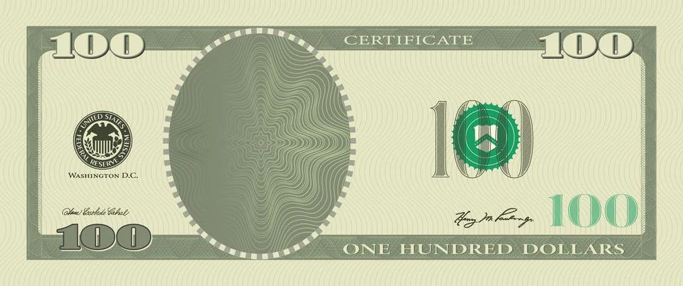 Voucher template banknote 100 dollars with guilloche pattern watermarks and Stock Illustration