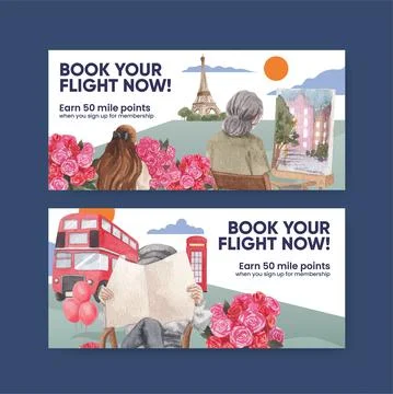 Voucher template with Eifel in Paris lover concept,watercolor style Stock Illustration