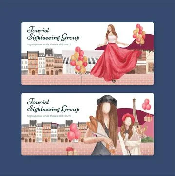 Voucher template with Eifel in Paris lover concept,watercolor style Stock-Illustration