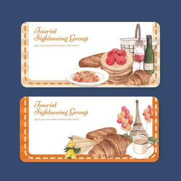 Voucher template with Eifel in Paris lover concept,watercolor style Stock-Illustration
