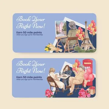 Voucher template with Eifel in Paris lover concept,watercolor style Stock Illustration