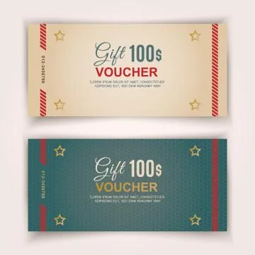 Voucher template, Value 100 dollars for department stores, business, Christmas 스톡 일러스트