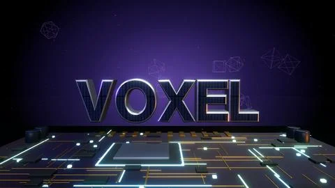 VOXEL 3D Text with Floating Polygons on a Circuit Board Stock Illustration