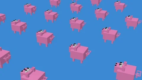 Voxel Blue Pig -  ANIMATED BACKGROUND Stock Footage 83315058