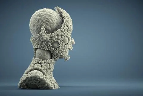 Voxel head profile. Complexity and development concept Illustrazione stock