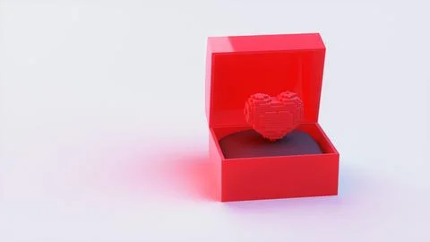 Voxel heart in red open box on cushion Stock Illustration