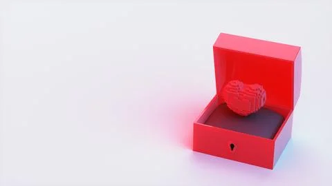 Voxel heart in red open box on cushion Stock Illustration