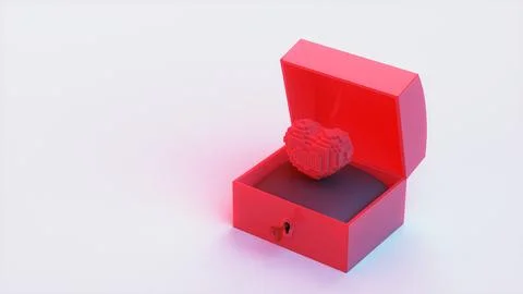 Voxel heart in red open box on cushion Stock Illustration