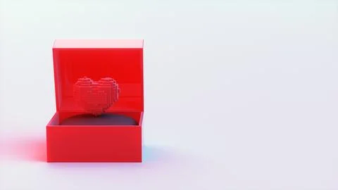 Voxel heart in red open box on cushion Stock Illustration