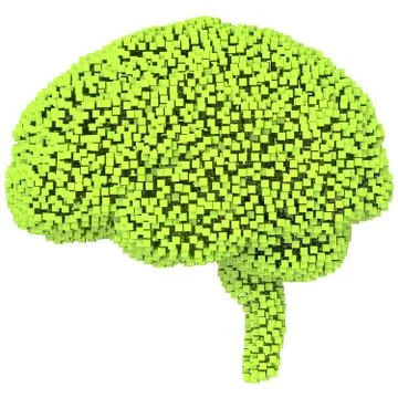 Voxel human brain. 3d render on isolated white background Stock Illustration