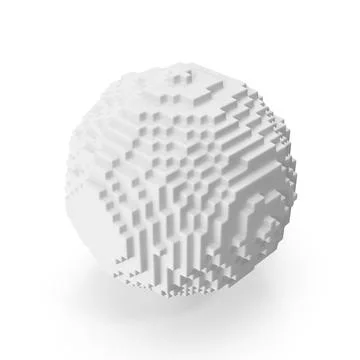 Voxelized White Sphere Abstract 3D Pixelated Geometric Object Stock Illustration